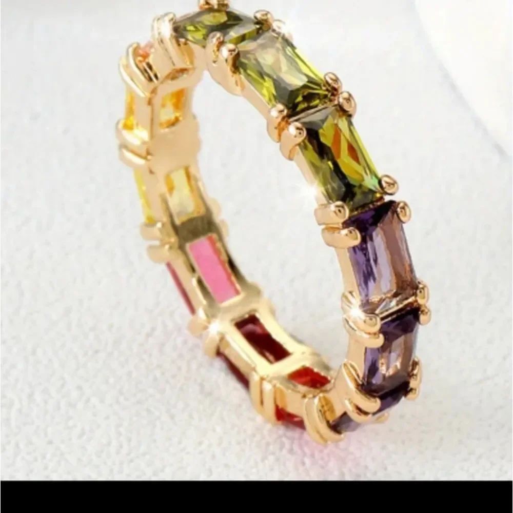 Multicolor Cubic Zirconia Circle Golden Plated Ring